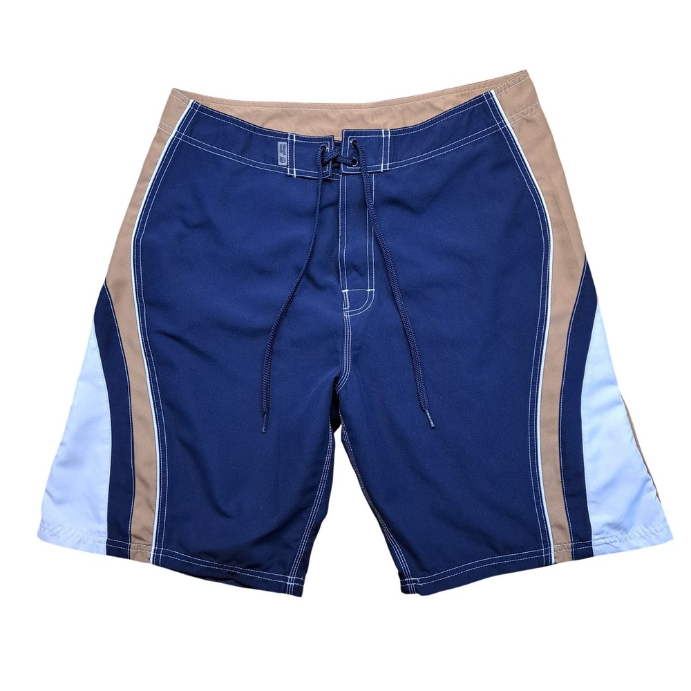 Beach Rays Board Shorts Mens 34 Navy Blue Excellent Colorblock Lace Up Surf